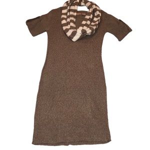 Body Central Short Sleeve Soft Tan Sweater Dress and Scarf Set Junior's M NWOT